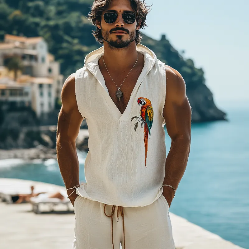 Men's Summer Fashion Casual Hawaiian Style Animal Print Hooded Deep V Neck Tank Top MTA2214D8K sold by Manly product image thumbnail 3