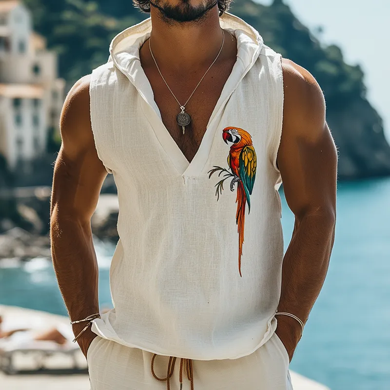 Men's Summer Fashion Casual Hawaiian Style Animal Print Hooded Deep V Neck Tank Top MTA2214D8K sold by Manly product image thumbnail 2