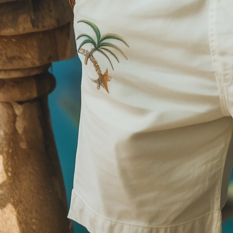 Men's Summer Fashion Casual Hawaiian Style Embroidered Ramie Shorts MTA2227D1K sold by Manly product image thumbnail 3