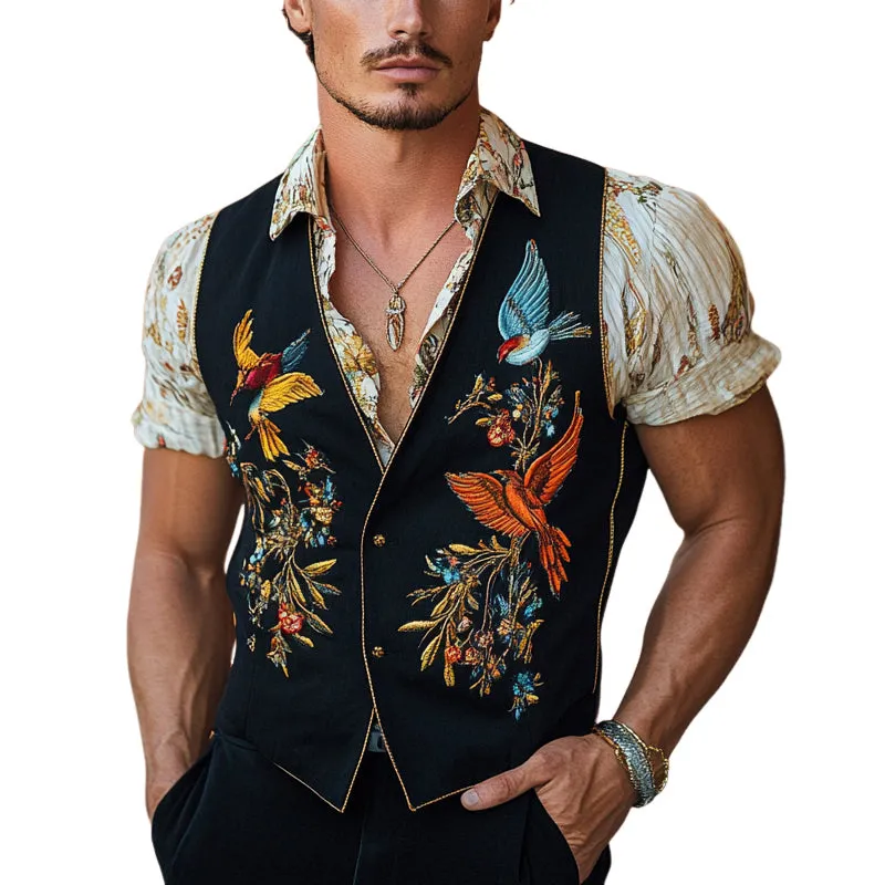 Men's Vintage Bird Embroidered V-Neck Vest MTA2298D5X sold by Manly