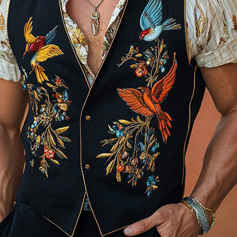 Men's Vintage Bird Embroidered V-Neck Vest MTA2298D5X sold by Manly product image thumbnail 3