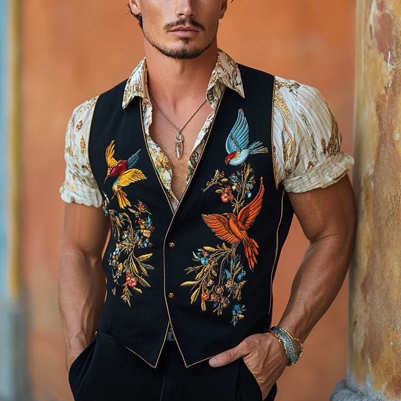 Men's Vintage Bird Embroidered V-Neck Vest MTA2298D5X sold by Manly product image thumbnail 2