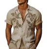 Men's Linen Fern Embroidered Short Sleeve Shirt MTA2215D8X sold by Manly