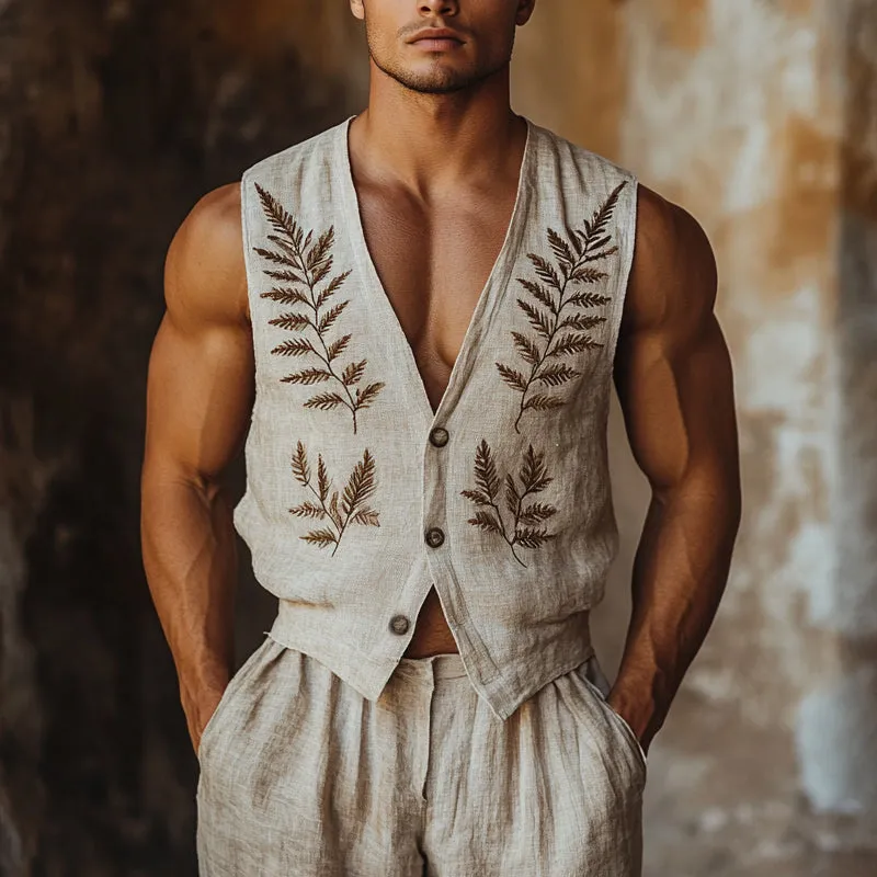 Men's Vintage Fern Embroidered V-Neck Vest MTA2238D5X sold by Manly product image thumbnail 2
