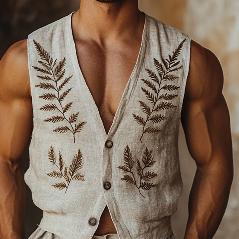 Men's Vintage Fern Embroidered V-Neck Vest MTA2238D5X sold by Manly product image thumbnail 3