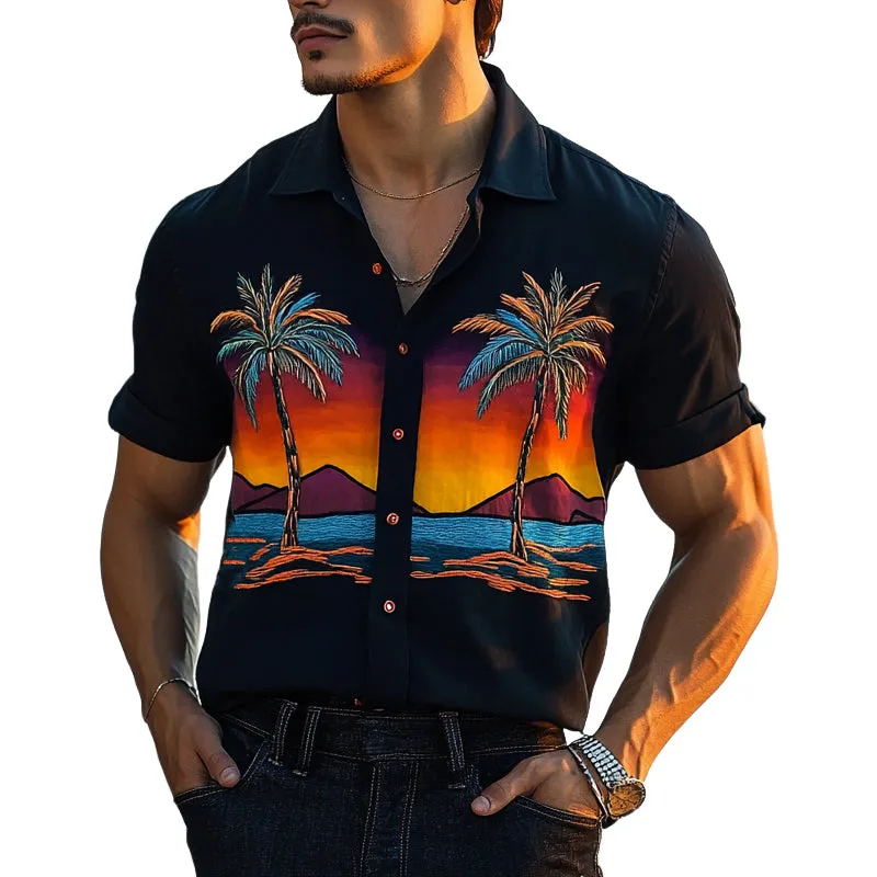 Men's Palm Seaside Print Short Sleeve Shirt MTA2289D4X sold by Manly