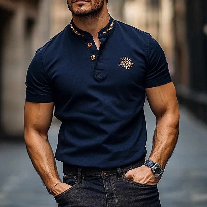Men's Casual Printed Short Sleeve Henley Neck T-Shirt MTA2237D5X sold by Manly product image thumbnail 2