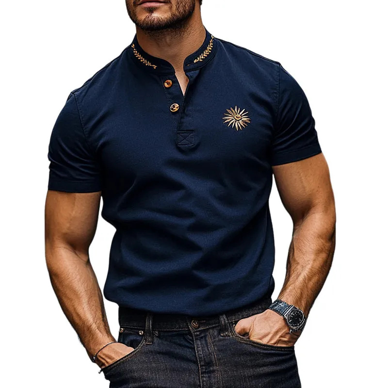 Men's Casual Printed Short Sleeve Henley Neck T-Shirt MTA2237D5X sold by Manly