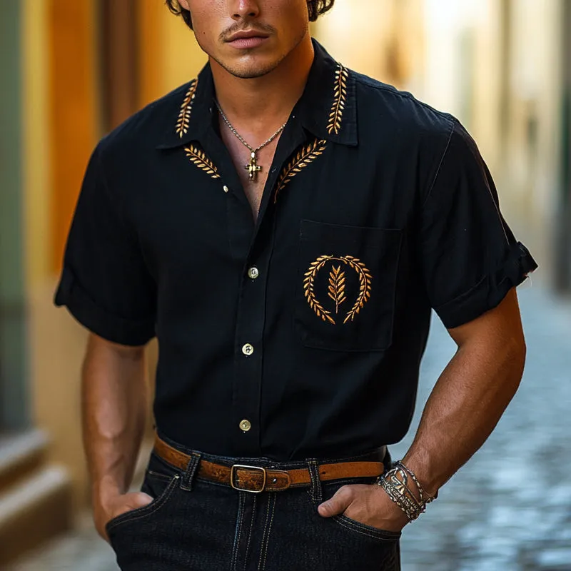 Men's Embroidered Lapel Short Sleeve Shirt MTA2256D9X sold by Manly product image thumbnail 2