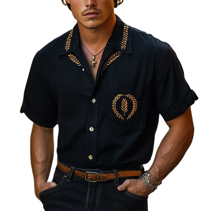 Men's Embroidered Lapel Short Sleeve Shirt MTA2256D9X sold by Manly