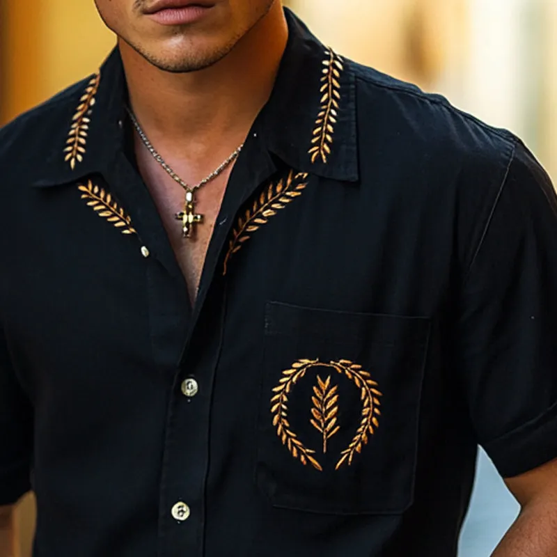 Men's Embroidered Lapel Short Sleeve Shirt MTA2256D9X sold by Manly product image thumbnail 3