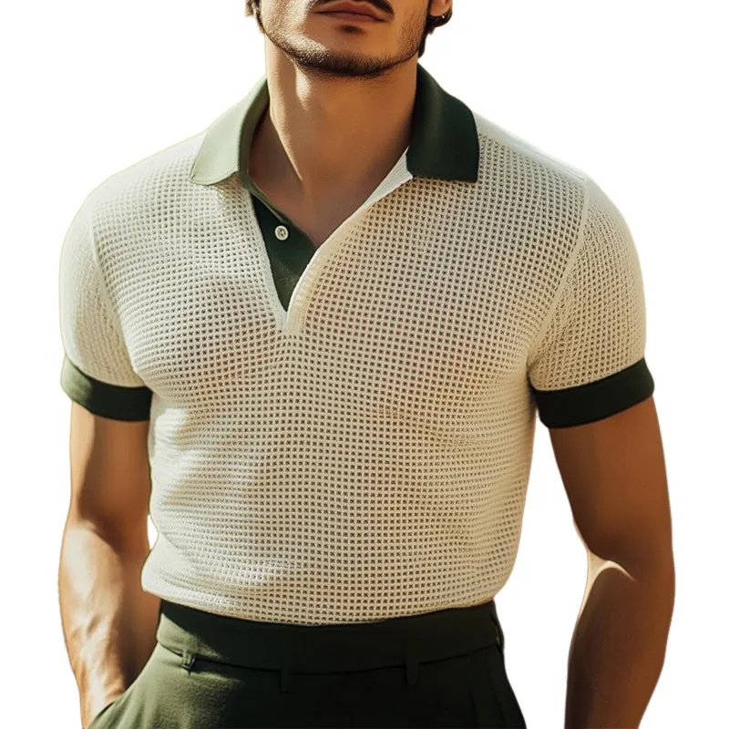 Men's Summer Colorblock POLO Collar Plaid T-shirt MTA2140D8U sold by Manly