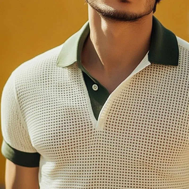 Men's Summer Colorblock POLO Collar Plaid T-shirt MTA2140D8U sold by Manly product image thumbnail 3