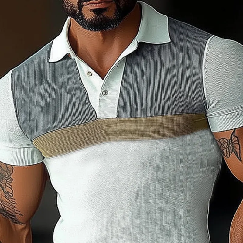 Men's Business Color Block Polo Collar Slim Fit T-Shirt MTA2145D8U sold by Manly product image thumbnail 3