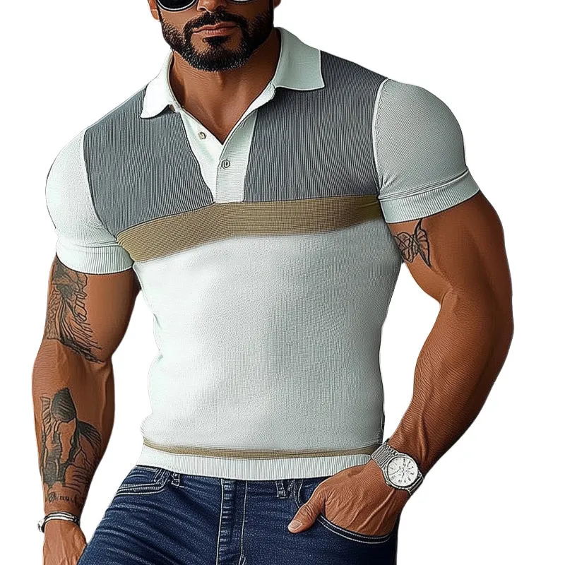 Men's Business Color Block Polo Collar Slim Fit T-Shirt MTA2145D8U sold by Manly