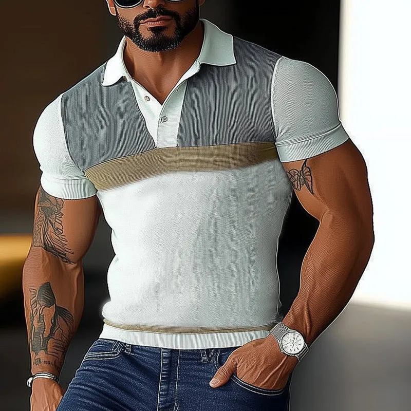 Men's Business Color Block Polo Collar Slim Fit T-Shirt MTA2145D8U sold by Manly product image thumbnail 2