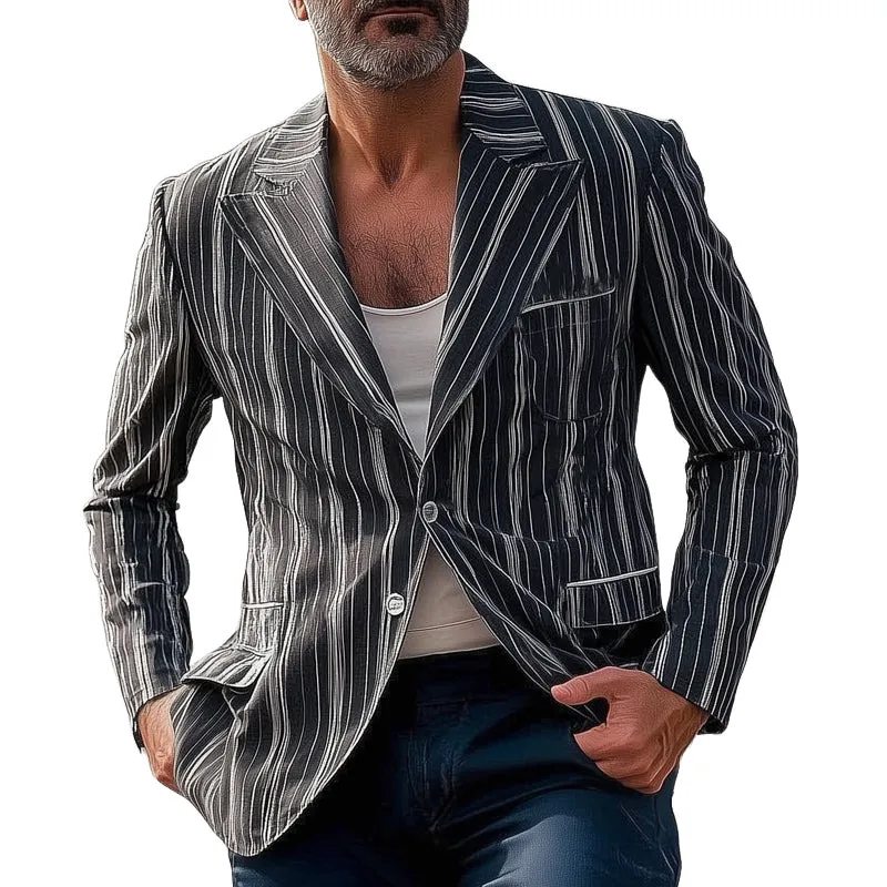 Men's Stylish Vertical Striped Two-Button Fit Blazer MTA2140D5U sold by Manly