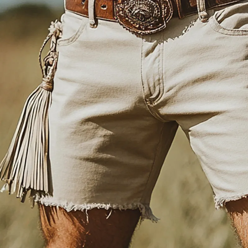 Men's Summer Western Cowboy Style Tassel Denim Shorts MTA2166D6U sold by Manly product image thumbnail 3