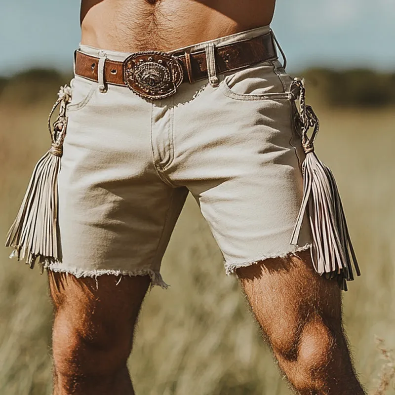Men's Summer Western Cowboy Style Tassel Denim Shorts MTA2166D6U sold by Manly product image thumbnail 2