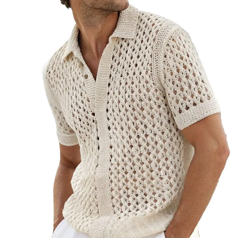 Men's Summer Fashion Hollow Breathable Comfortable Knitted Short Sleeve Shirt MTA2244D4P sold by Manly