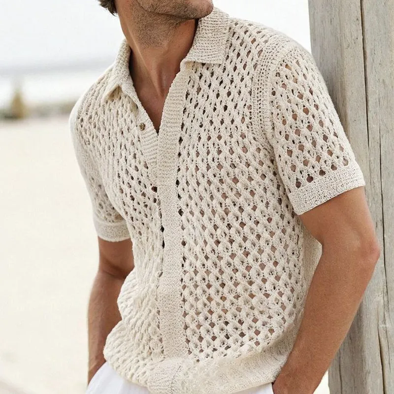 Men's Summer Fashion Hollow Breathable Comfortable Knitted Short Sleeve Shirt MTA2244D4P sold by Manly product image thumbnail 2