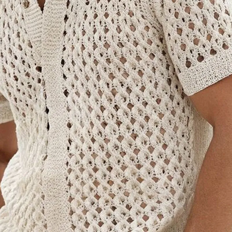 Men's Summer Fashion Hollow Breathable Comfortable Knitted Short Sleeve Shirt MTA2244D4P sold by Manly product image thumbnail 3