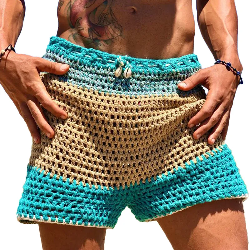 Men's Summer Hollow Breathable Contrast Color Knitted Shorts MTA2296D3P sold by Manly