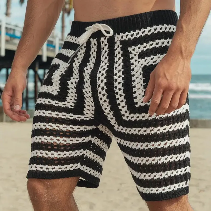 Men's Summer Fashion Hollow Breathable Black and White Knitted Shorts MTA2224D5P sold by Manly product image thumbnail 2