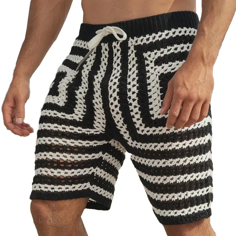 Men's Summer Fashion Hollow Breathable Black and White Knitted Shorts MTA2224D5P sold by Manly