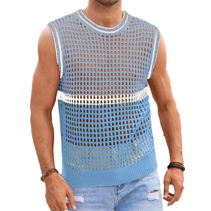 Men's Summer Fashion Hollow Breathable Comfortable Knitted Tank Top MTA2247D4P sold by Manly