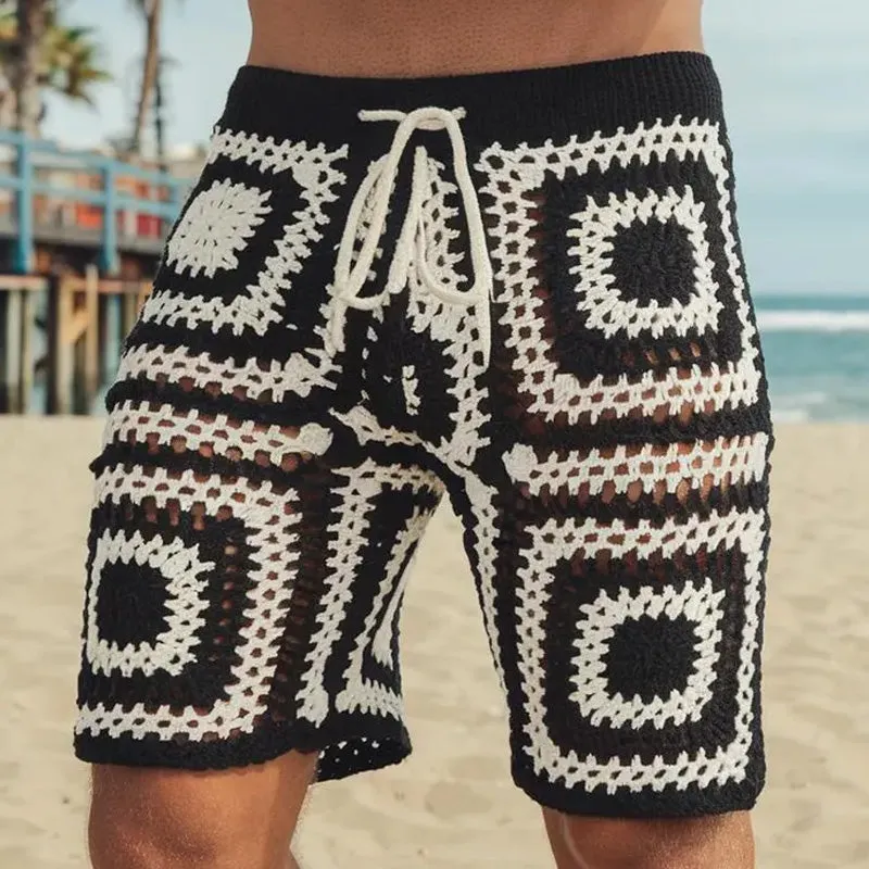 Men's Summer Geometric Pattern Hollow Breathable Comfortable Knitted Shorts MTA2245D6P sold by Manly product image thumbnail 2