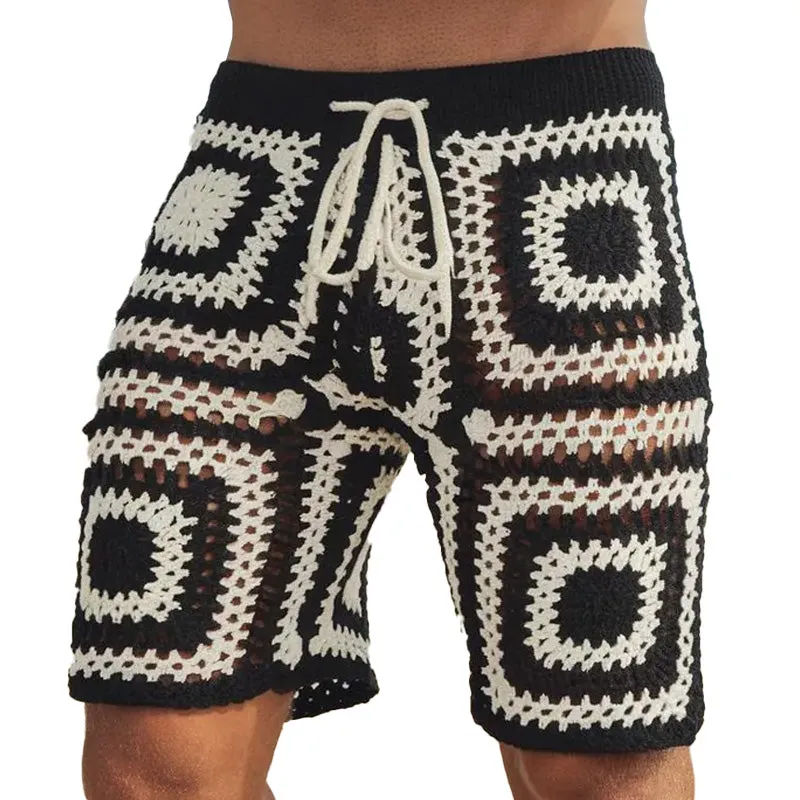 Men's Summer Geometric Pattern Hollow Breathable Comfortable Knitted Shorts MTA2245D6P sold by Manly