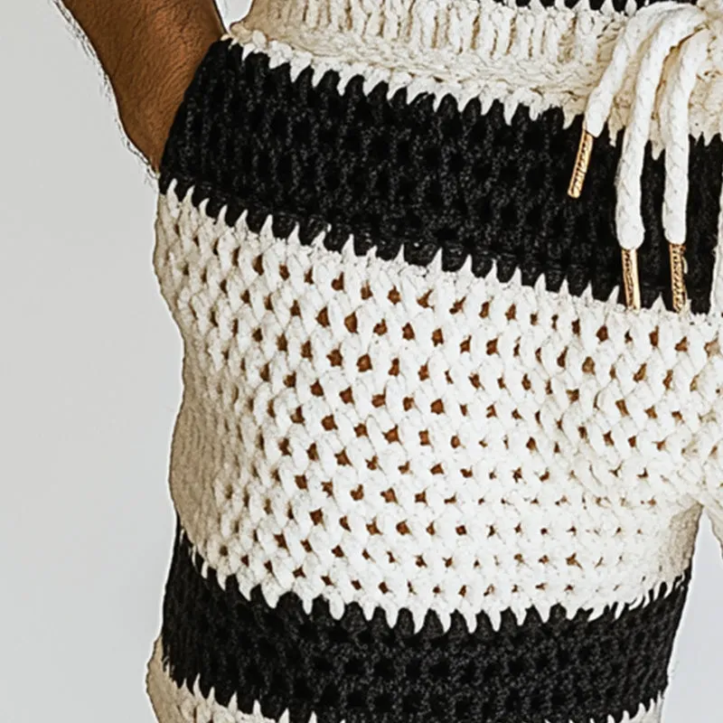 Men's Summer Striped Hollow Breathable Comfortable Knitted Shorts MTA2279D9P sold by Manly product image thumbnail 3