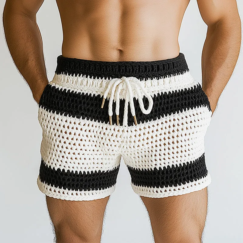 Men's Summer Striped Hollow Breathable Comfortable Knitted Shorts MTA2279D9P sold by Manly product image thumbnail 2