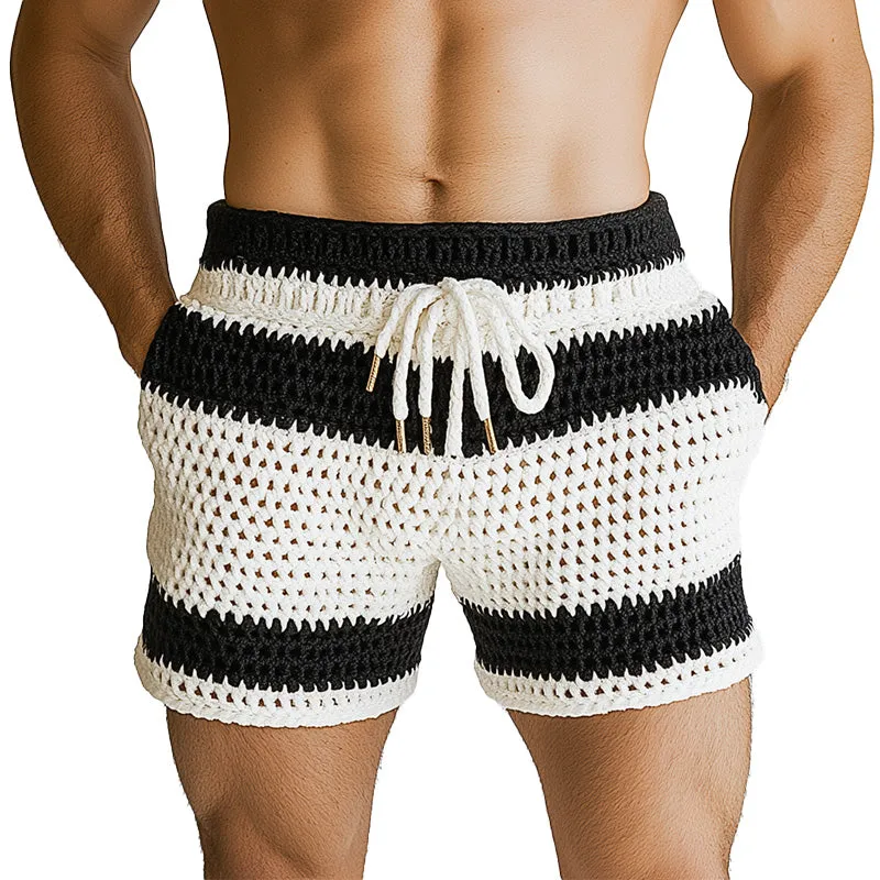 Men's Summer Striped Hollow Breathable Comfortable Knitted Shorts MTA2279D9P sold by Manly