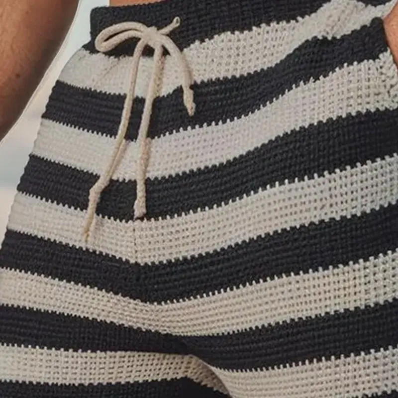 Men's Summer Striped Hollow Breathable Comfortable Knitted Shorts MTA2217D0P sold by Manly product image thumbnail 3