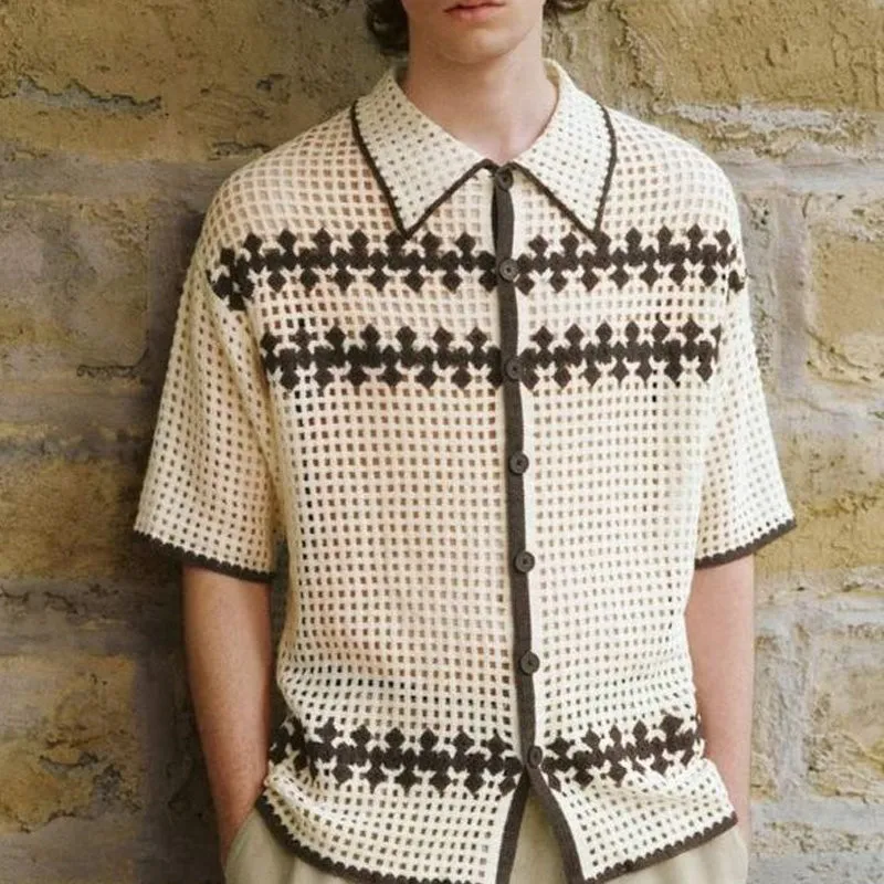 Men's Summer Striped Breathable Comfort Knitted Short Sleeve Shirt MTA2255D9P sold by Manly product image thumbnail 2