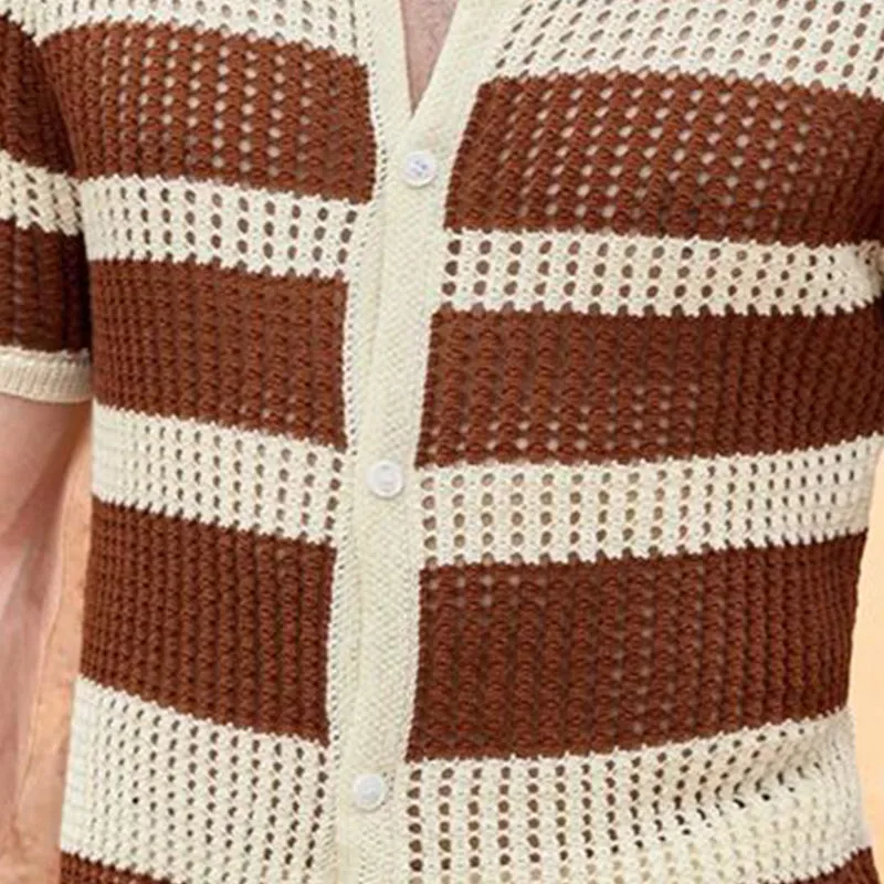 Men's Summer Striped Breathable Comfort Knitted Short Sleeve Shirt MTA2200D0P sold by Manly product image thumbnail 3