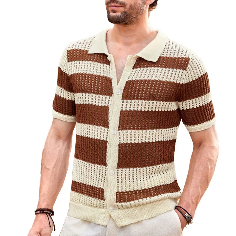 Men's Summer Striped Breathable Comfort Knitted Short Sleeve Shirt MTA2200D0P sold by Manly
