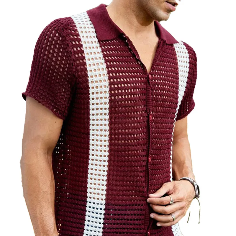 Men's Summer Vertical Striped Breathable And Comfortable Knitted Short-Sleeved Shirt MTA2272D4P sold by Manly