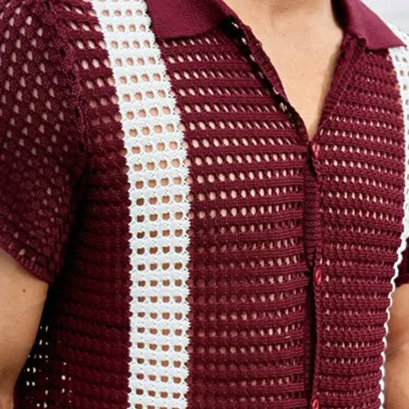 Men's Summer Vertical Striped Breathable And Comfortable Knitted Short-Sleeved Shirt MTA2272D4P sold by Manly product image thumbnail 3