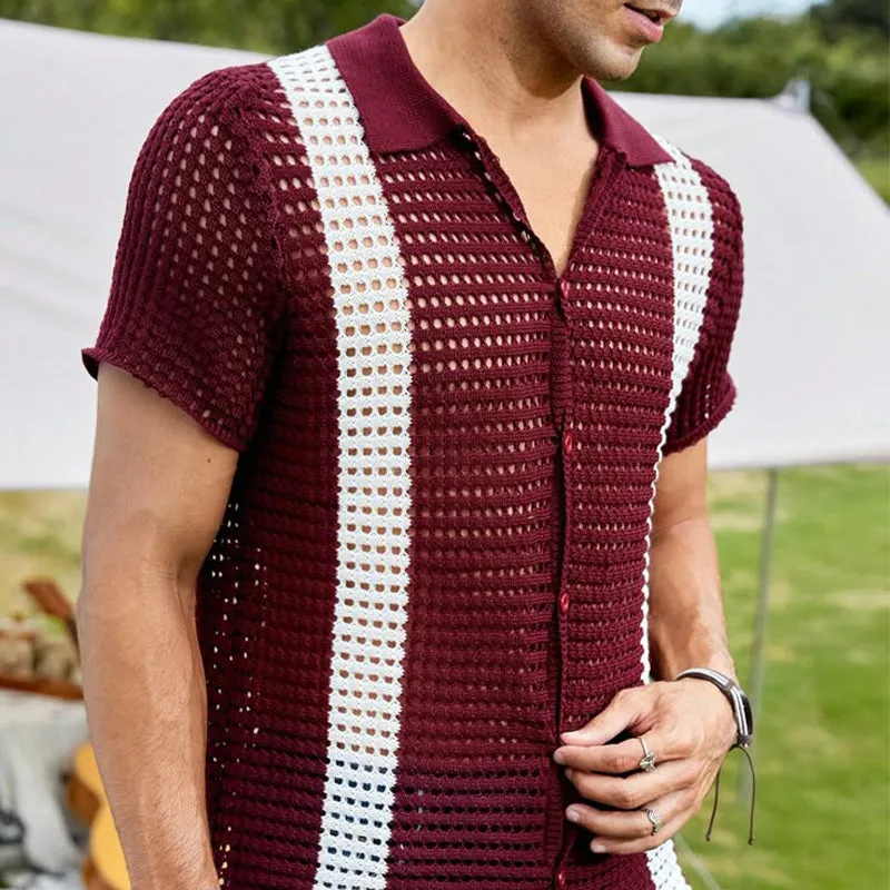 Men's Summer Vertical Striped Breathable And Comfortable Knitted Short-Sleeved Shirt MTA2272D4P sold by Manly product image thumbnail 2