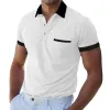 Men's Casual Cotton Contrast Color Patchwork Lapel Slim Short Sleeve Polo Shirt MTA1527D8M sold by Manly