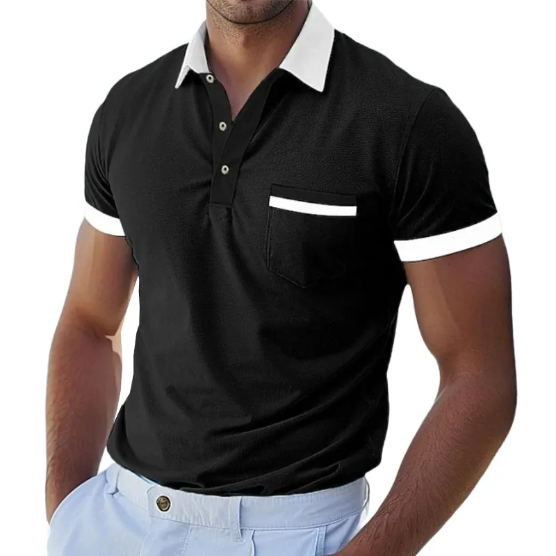 Men's Casual Cotton Contrast Color Patchwork Lapel Slim Short Sleeve Polo Shirt MTA1527D8M sold by Manly product image thumbnail 4