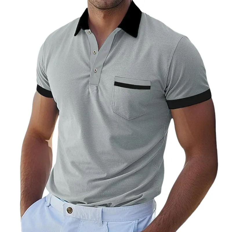 Men's Casual Cotton Contrast Color Patchwork Lapel Slim Short Sleeve Polo Shirt MTA1527D8M sold by Manly product image thumbnail 3