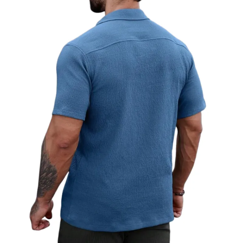 Men's Casual Cotton Blend Pleated Lapel Patch Pocket Slim Fit Short Sleeve Shirt MTA0289D9M sold by Manly product image thumbnail 4