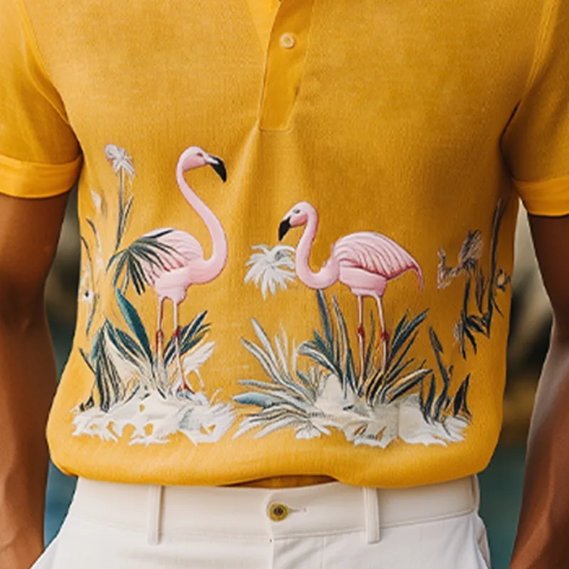 Men's Summer Fashion Hawaiian Style Flamingo Embroidered Cotton and Linen Short Sleeve Polo Shirt MTA2123D9K sold by Manly product image thumbnail 5