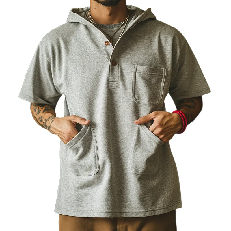 Men's Retro Casual Hooded Multi-Pocket Short Sleeve T-Shirt MTA2430D1TO sold by Manly