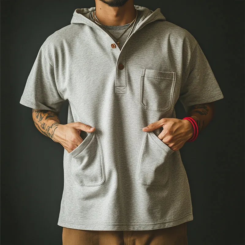 Men's Retro Casual Hooded Multi-Pocket Short Sleeve T-Shirt MTA2430D1TO sold by Manly product image thumbnail 2