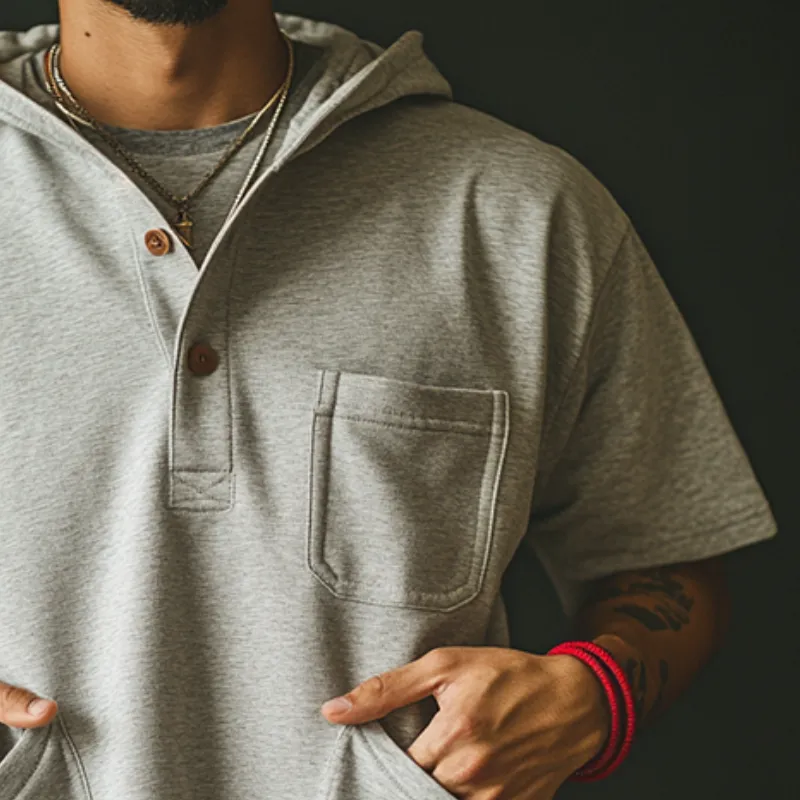 Men's Retro Casual Hooded Multi-Pocket Short Sleeve T-Shirt MTA2430D1TO sold by Manly product image thumbnail 3